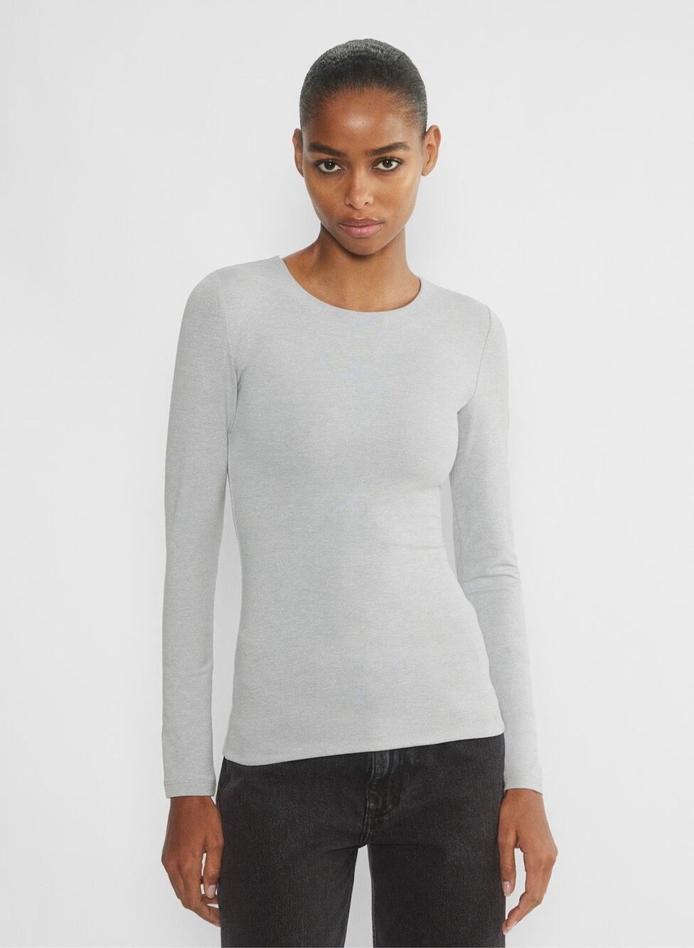 Aritzia Contour Women's original Crew Neck Stretch Long Sleeve hip Top gray L NE
